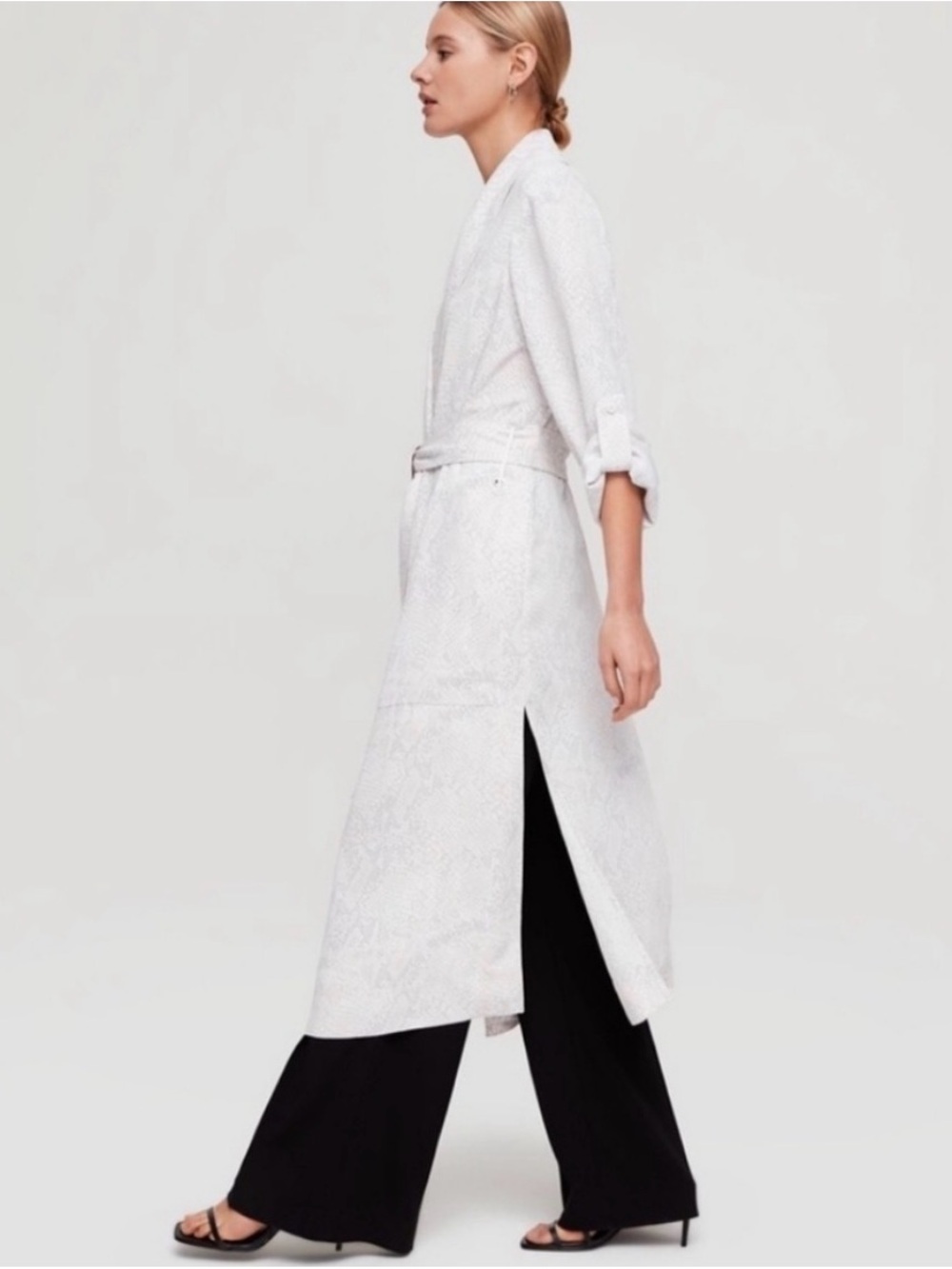 Babaton White Snake-Print Long Blazer Coat